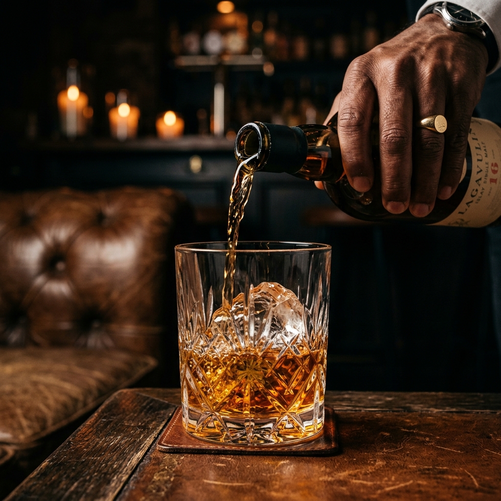 Whisky single-malt premium en el lodge de caza
