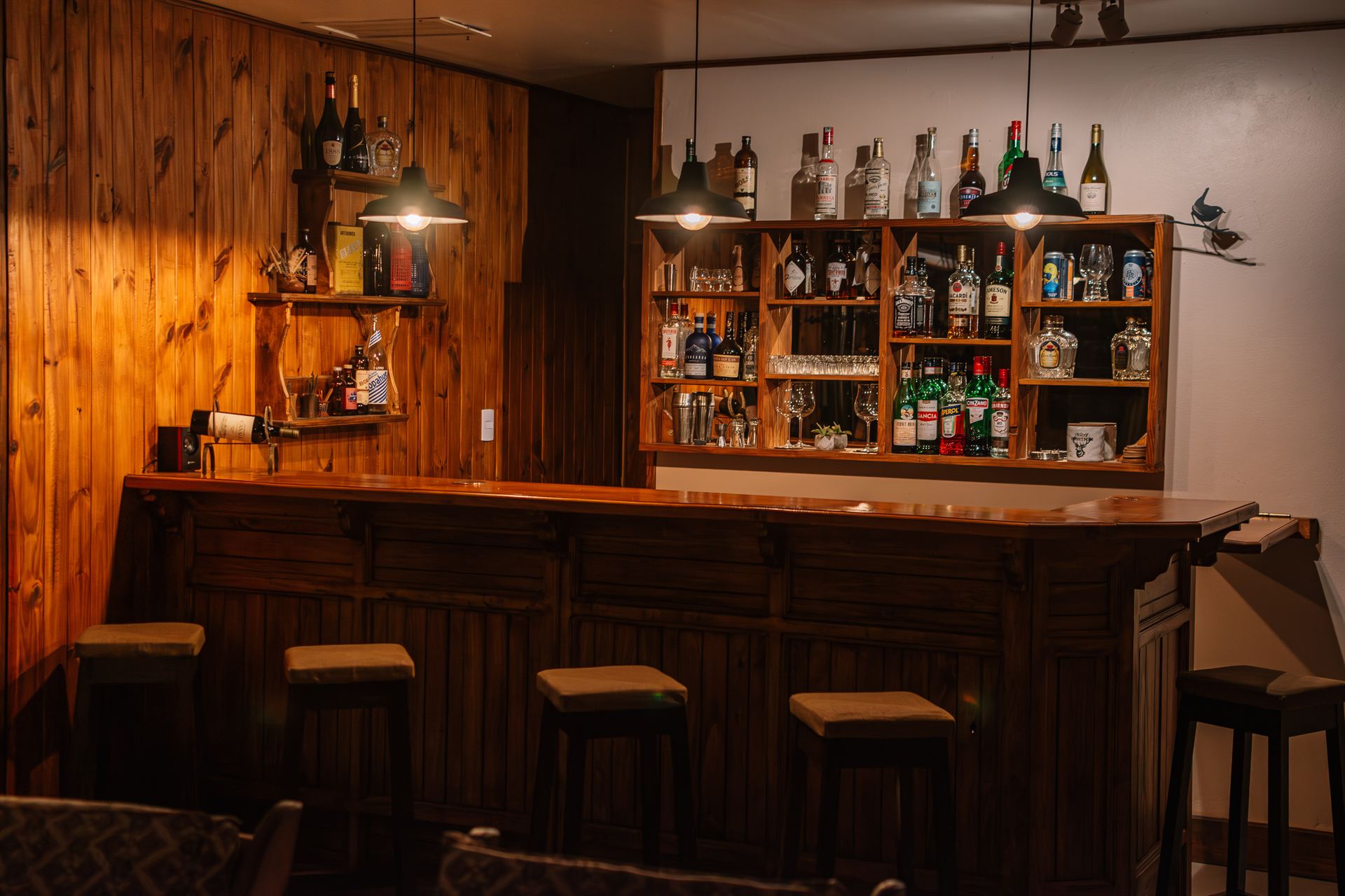 The lodge's rustic bar